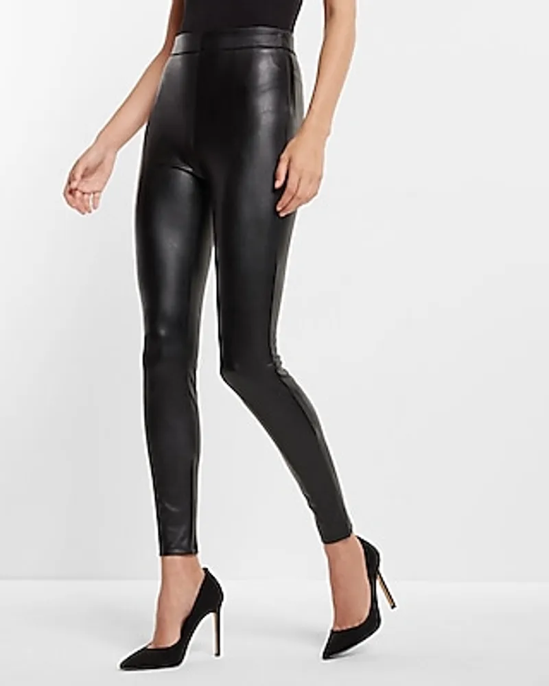 Express Women's Skinny High Rise Faux Leather Black Pants Size14 | eBay