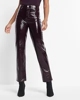 Super High Waisted Faux Patent Leather Modern Straight Pant Black Women's