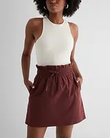 High Waisted Paperbag Mini Skirt Neutral Women's 12