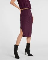 Silky Sueded Jersey High Waisted Ruched Pencil Skirt