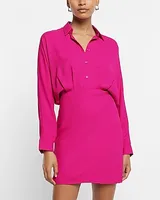 Work Collared Half Button Up Mini Portofino Shirt Dress