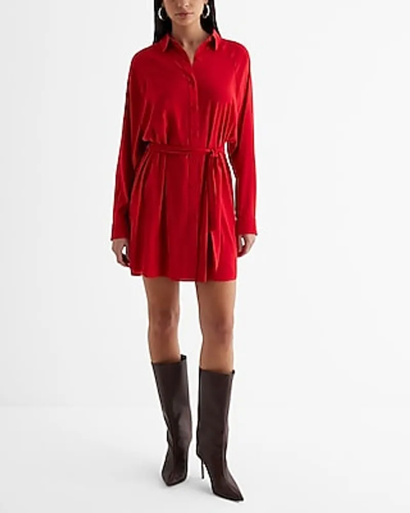 Casual,Work Satin Boyfriend Mini Portofino Shirt Dress Women