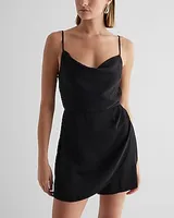 Date Night,Cocktail & Party Satin Cowl Neck Surplice Romper Black Women