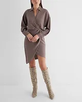 Work V-Neck Surplice Asymmetrical Mini Portofino Shirt Dress Women