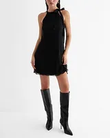 Cocktail & Party,Date Night Metallic Tie Halter Neck Mini Tunic Shift Dress