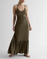 Vacation,Casual V-Neck Back Cutout Tiered Maxi Dress