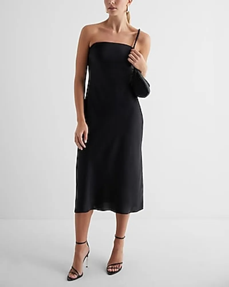 Cocktail & Party,Date Night,Bridal Shower Satin Strapless Midi Slip Dress Blue Women's XS