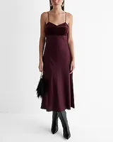 Date Night,Cocktail & Party,Formal Velvet Sweetheart Neckline Satin Slip Midi Dress Brown Women's L