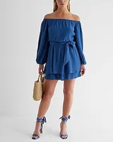 Casual Long Sleeve Tie Waist Ruffle Romper Women's