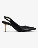 Shiny Gold Heel Slingback Pumps Gold Women's