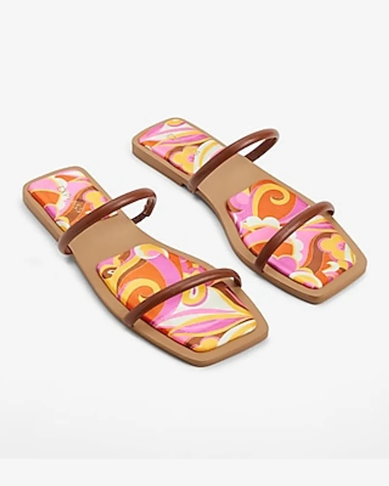 Floral Printed Strappy Flat Sandals Multi-Color Women's 6