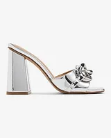 Chain Strap Block Heel Mule Sandals White Women's 9