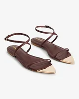 Metallic Pointed Toe Strappy Flat Sandals Women's