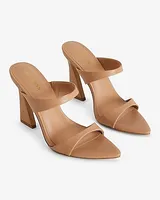 Pointed Toe Double Strap Heeled Sandals Silver Women's