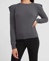 Puff Shoulder Crew Neck Sweater Black Women's M