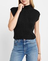 Ribbed Mock Neck Cap Sleeve Sweater