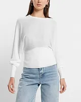 Silk-Blend Balloon Sleeve Ribbed Bottom Sweater