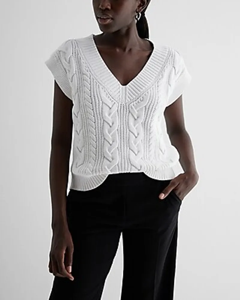 Cable Knit V-Neck Sweater Vest Black Women's XL