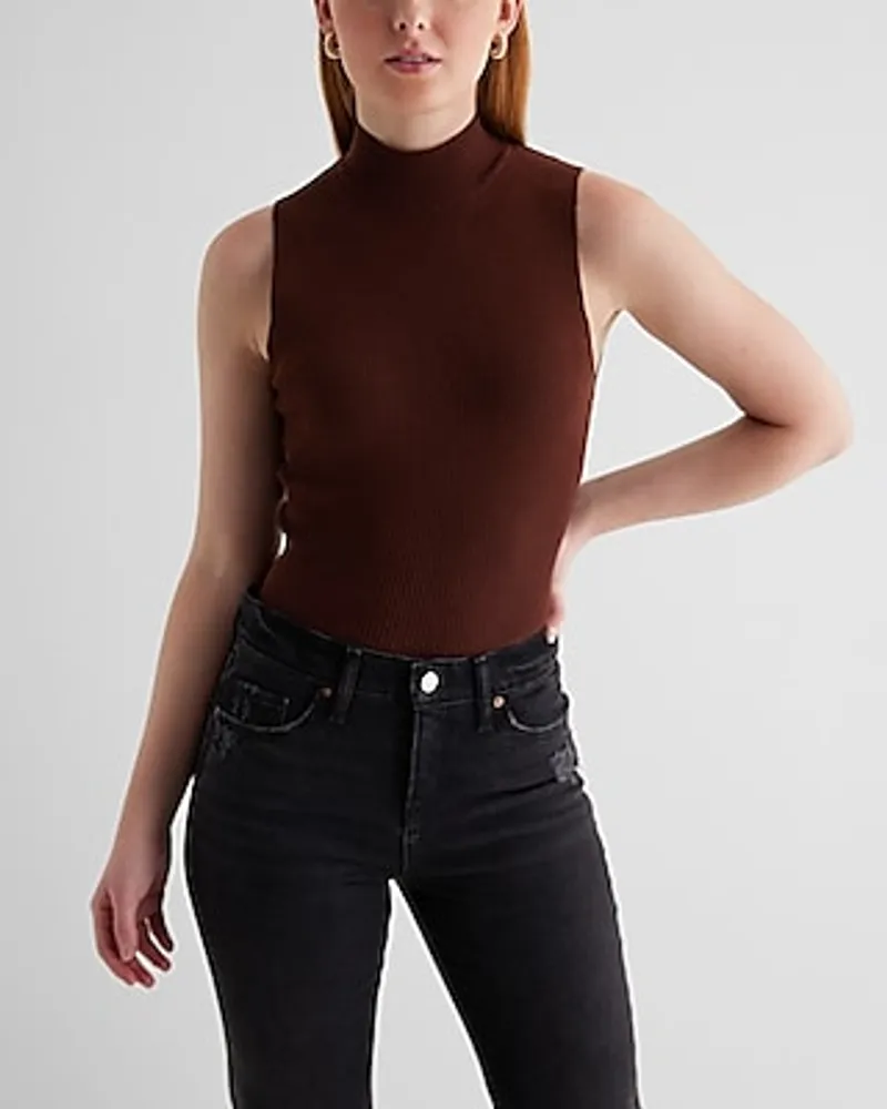 Silky Soft Fitted Ribbed Mock Neck Sweater Tank Women's