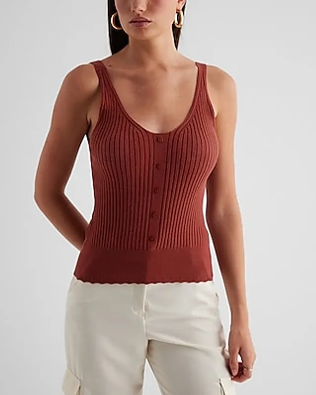 Express Ribbed V-Neck Button Sweater Tank White Women's M