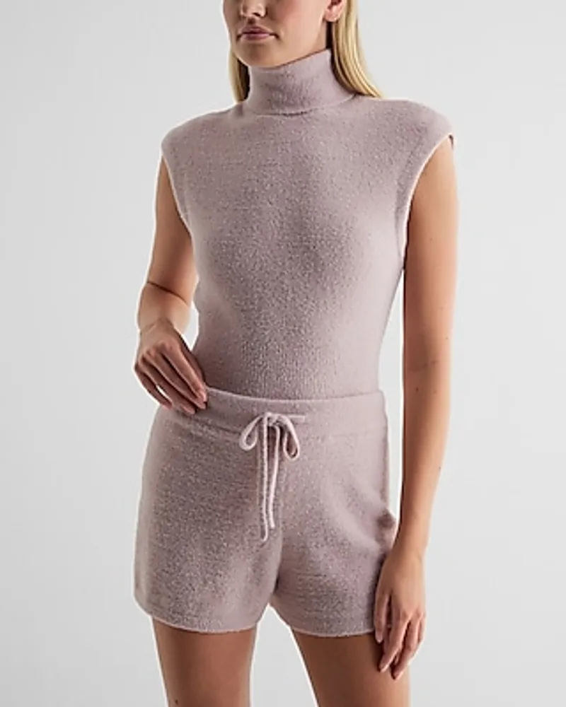 Plush Knit Turtleneck Cap Sleeve Sweater Women's