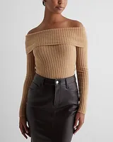 Ribbed Fitted Off The Shoulder Overlay Sweater Black Women's L