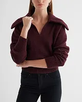 V-Neck Long Sleeve Polo Sweater White Women's