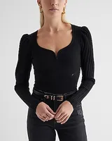 Ribbed Sweetheart Neckline Puff Sleeve Sweater Women's