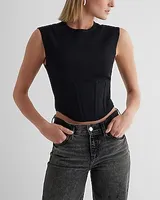 Fitted Crew Neck Corset Sweater Tank