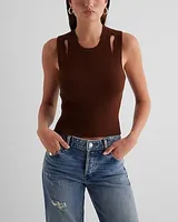 Ribbed Crew Neck Shoulder Cutout Sweater Tank