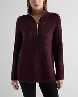 Fuzzy Knit Quarter Zip Tunic Sweater Women's