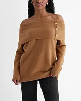 Novelty Button Off The Shoulder Oversized Sweater Women's