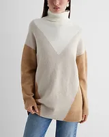 Color Block Turtleneck Tunic Sweater Gray Women's M