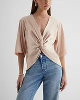 Satin V-Neck Twist Front Top