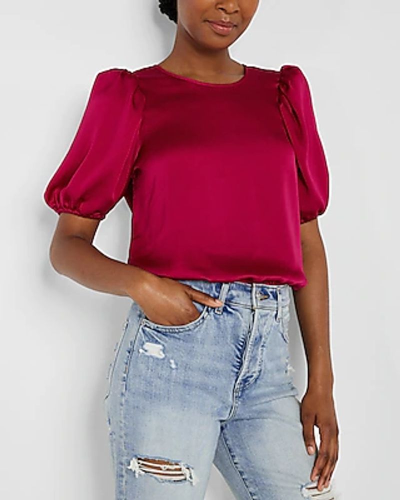 Satin Open Back Puff Sleeve Top