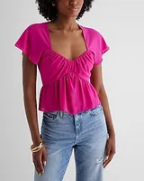 Sweetheart Neckline Peplum Flutter Sleeve Crop Top Black Women's