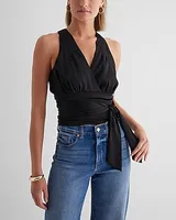 V-Neck Pleated Tie Waist Tank