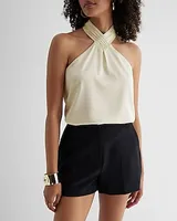 Satin Gathered Halter Neck Tank Women