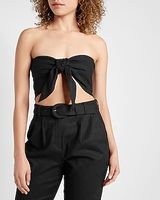 Linen-Blend Tie Front Bandeau Top