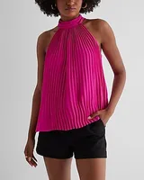 Tie Halter Neck Pleated Top Black Women's XS