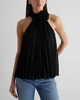 Rosette Halter Neck Pleated Top