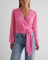 V-Neck Faux Wrap Tie Waist Top Women