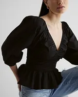 V-Neck Pleated Peplum Top Women's