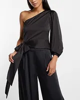 Satin One Shoulder Tie Waist Top