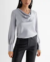 Satin Cowl Neck Long Sleeve Bodysuit Neutral Women's M