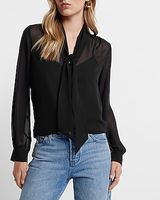 Sheer Long Sleeve Tie Neck Relaxed Portofino Shirt