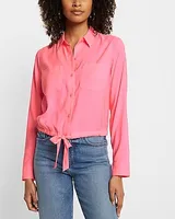 Relaxed Cinched Tie Bottom Portofino Shirt Black Women's