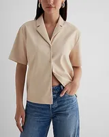 Faux Leather Button Up Boxy Shirt Yellow Women's