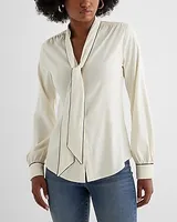 Slim Satin Tipped Tie Neck Portofino Shirt Women's