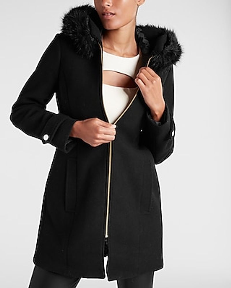 express hooded wool blend coat